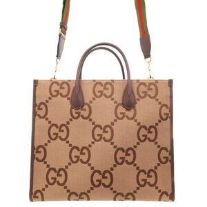 GUCCI Jumbo GG Tote Web Stripe Crossbody Bag Brown